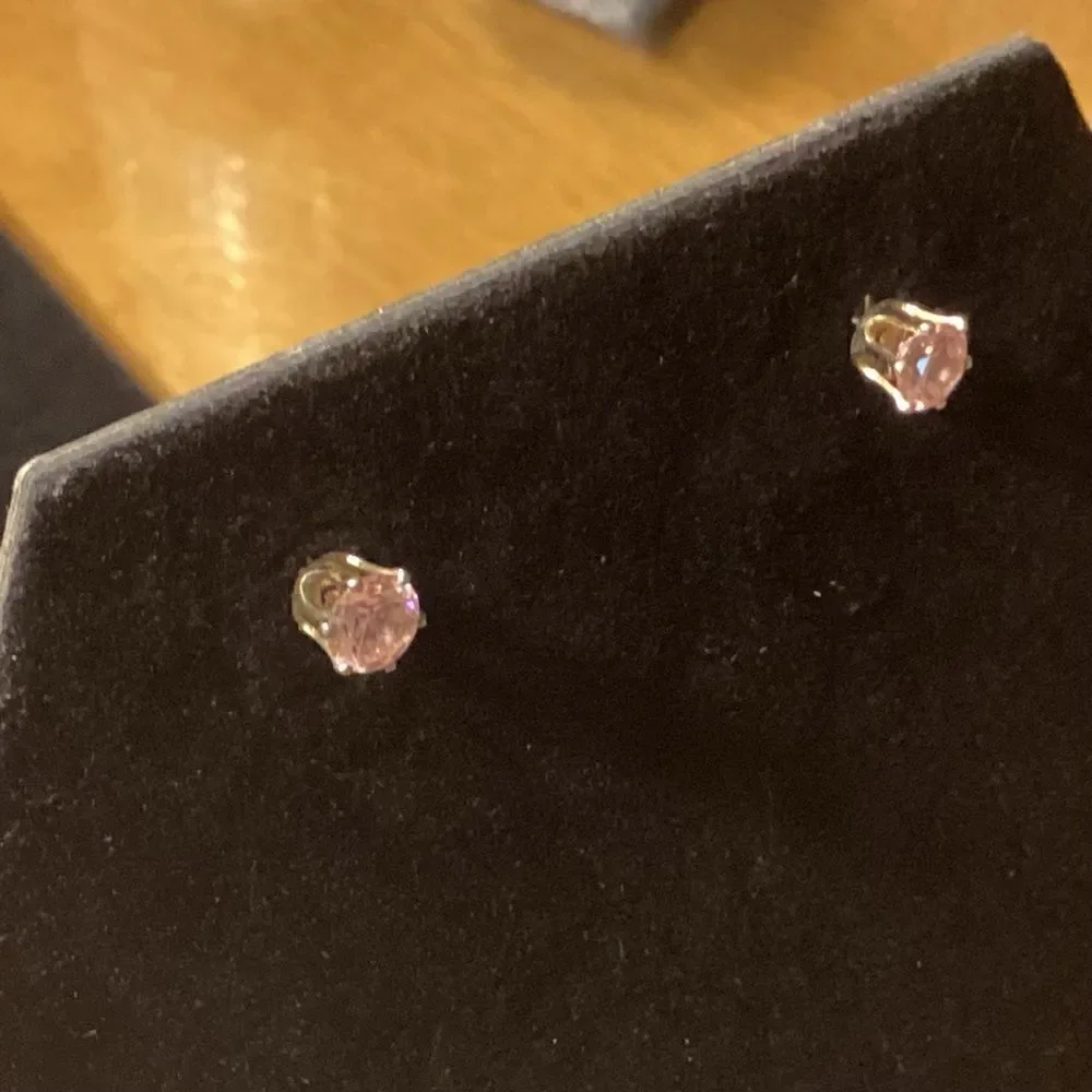 Set of Two Pair or Crystal Stud Earrings in Pink and Clear